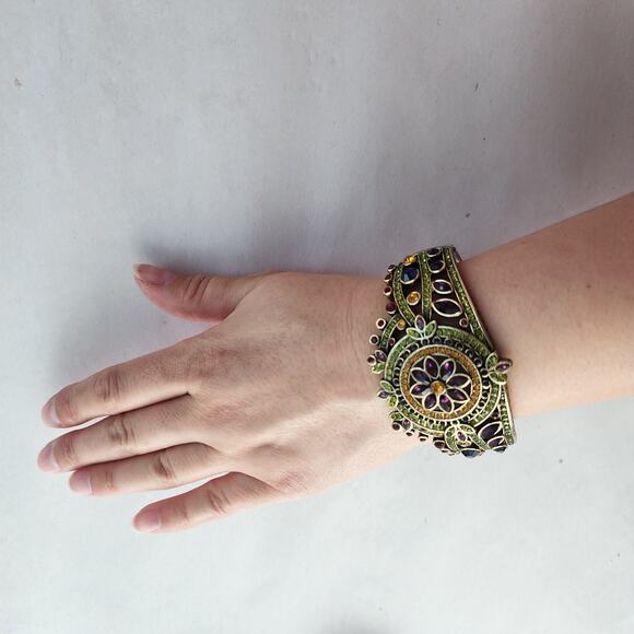 Heidi Daus Bracelet Hinge Gold Bronze Kaleidoscope French Twist Green Purple New - Picture 9 of 9